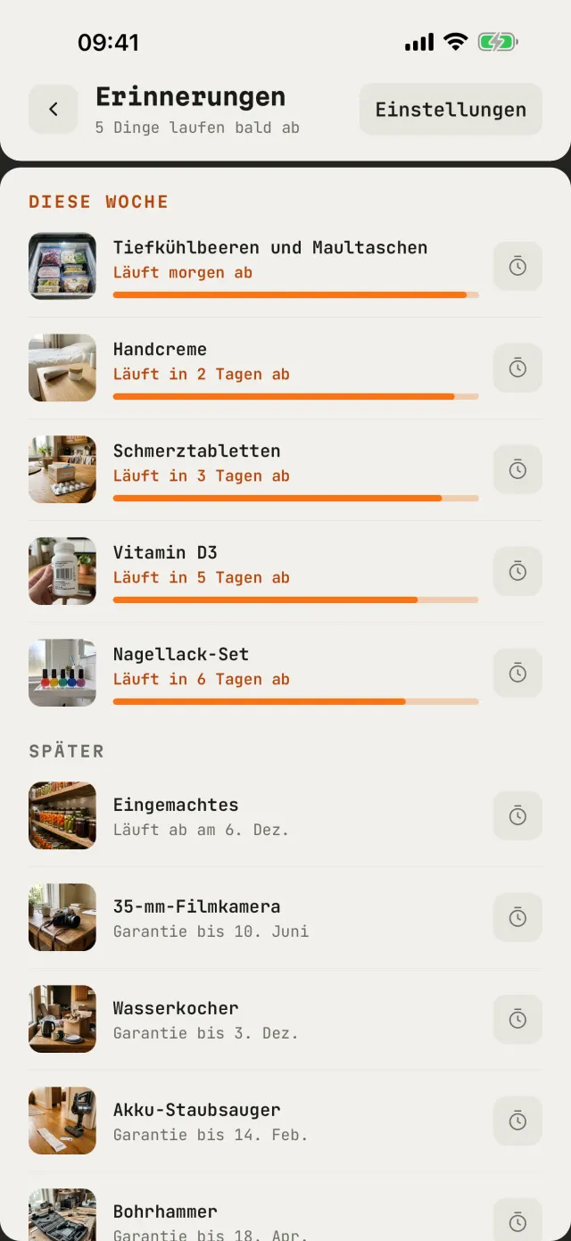Erinnerungen an Dinge, die bald ablaufen