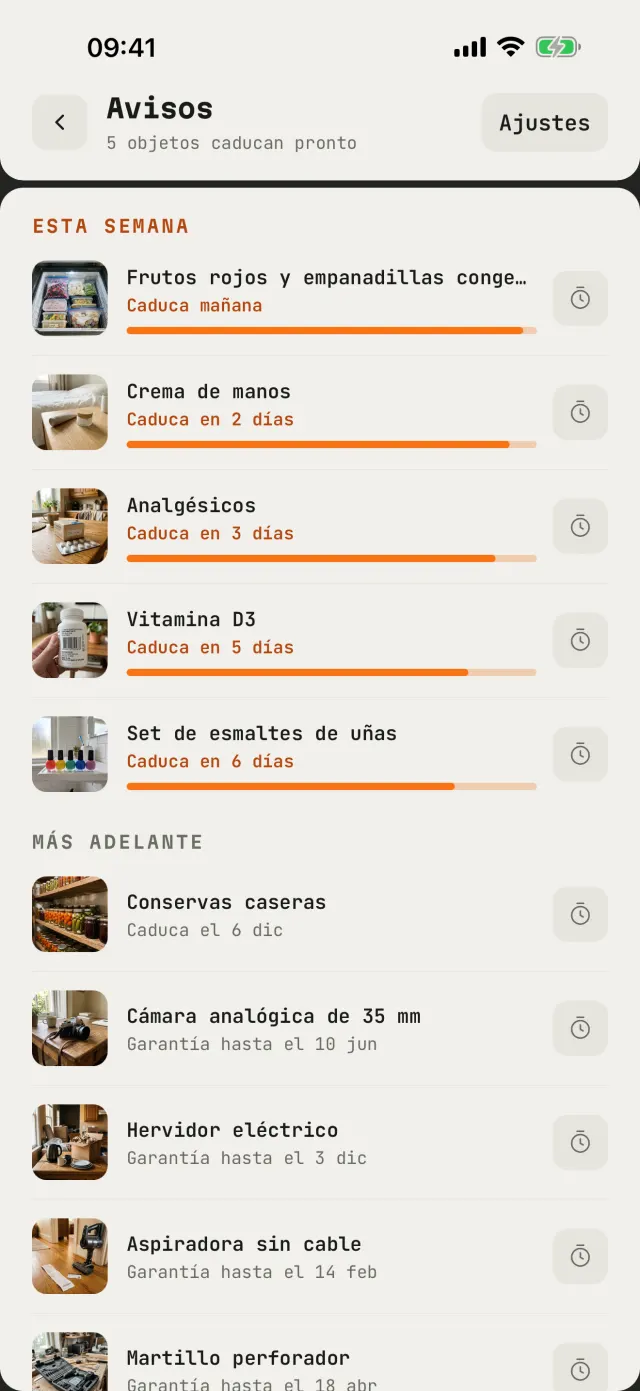 Avisos de cosas que van a caducar