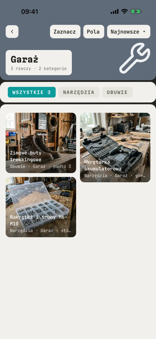 Katalog „Garaż”: buty, wkrętarka i śruby